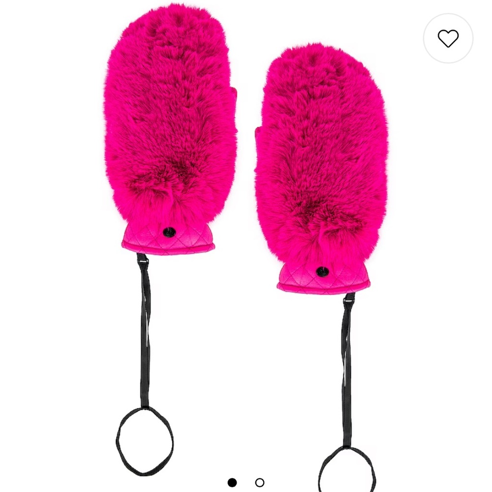 Hot Pink Rabbit Fur Mittens with Wrist Straps Goldberg